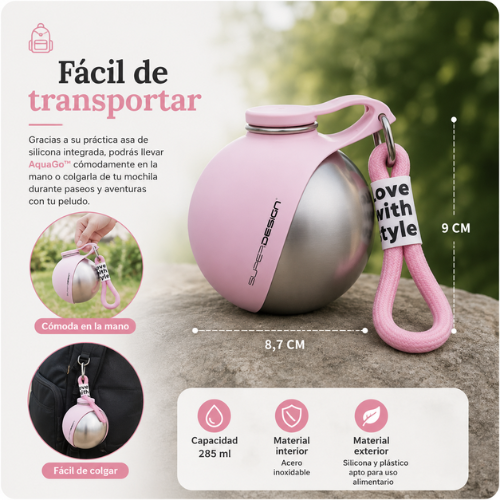 Botella de Agua Portátil para Perros | Acero Inoxidable | AquaGo™